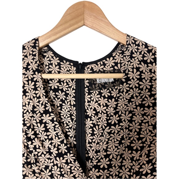 Reformation Black and Cream Floral Long Sleeve Dress - Picture 2 of 4